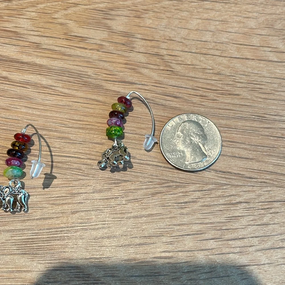 HAND CRAFTED ELEPHANT BOHO PIERCED EARRINGS Multicolored Rainbow